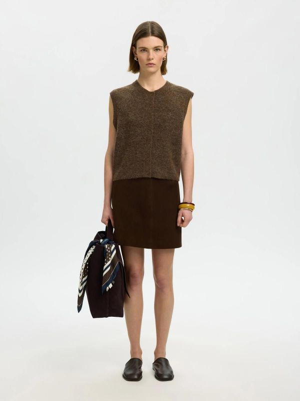 SLW Lulu SL Button O-Neck Vest Dachshund Melange  (16098808 dachshund) - Caramel (Sint-Job-in-’t-Goor)