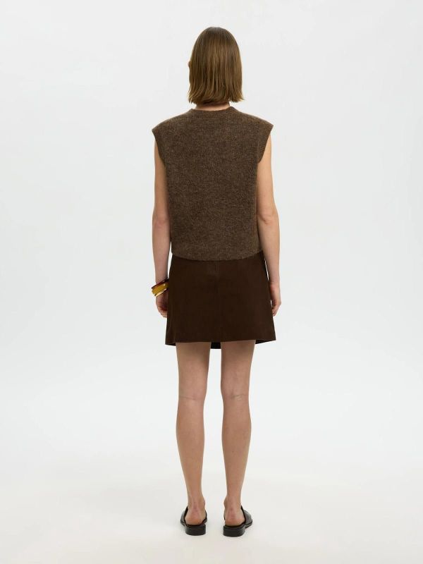 SLW Lulu SL Button O-Neck Vest Dachshund Melange  (16098808 dachshund) - Caramel (Sint-Job-in-’t-Goor)