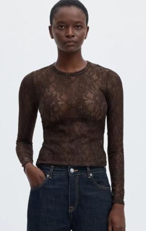 SLW Mista LS O-neck Top Delicioso - Donkerbruin  (16101951 delicioso ) - Caramel (Sint-Job-in-’t-Goor)