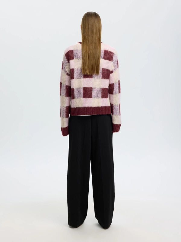 SLW Lulu Loose LS Check Knit O-Neck Tawny Port Winesome Orchid And Birch  (16101985 twany port winesome ) - Caramel (Sint-Job-in-’t-Goor)