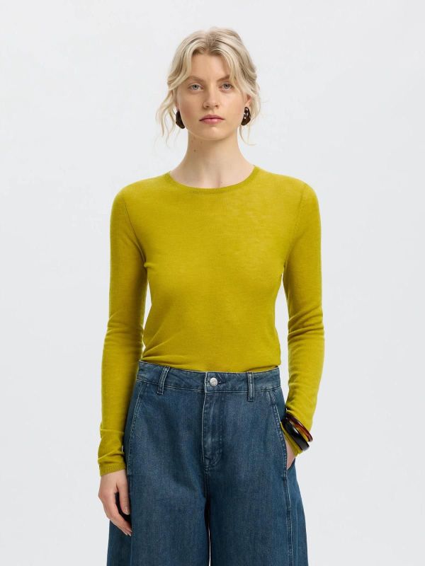 SLW Vendy LS Knit Wool O-Neck Avocado Oil  (16102091 avocado oil ) - Caramel (Sint-Job-in-’t-Goor)