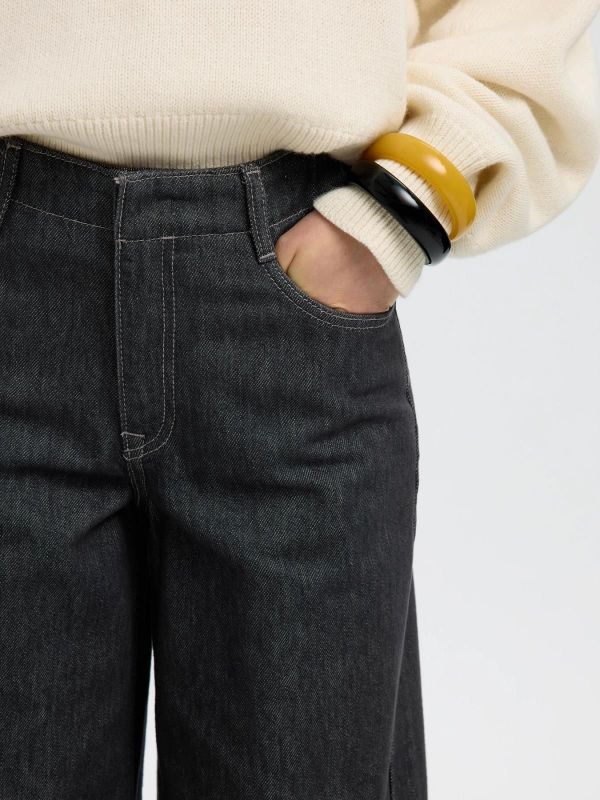 SLW Extra Wide Baria-Bora MW Jeans Dark Grey Denim  (16102142 dark grey denim) - Caramel (Sint-Job-in-’t-Goor)