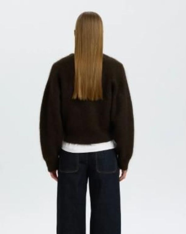 Selected Femmen Mira LS Knit Short O-neck Delicioso - Donkerbruin  (16102233 delicioso ) - Caramel (Sint-Job-in-’t-Goor)