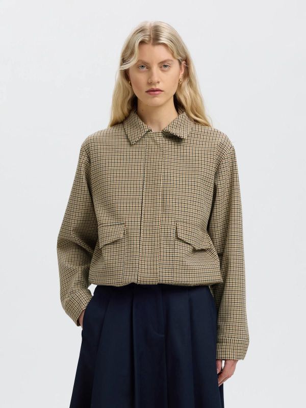 SLW Elara Relaxed Bomber Jacket Monks Robe Checks  (16102321 monks robe checks ) - Caramel (Sint-Job-in-’t-Goor)