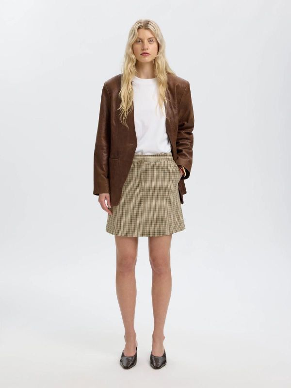 SLW Elara MW Mini Skirt Monks Robe Checks  (16102322 monks robe checks ) - Caramel (Sint-Job-in-’t-Goor)