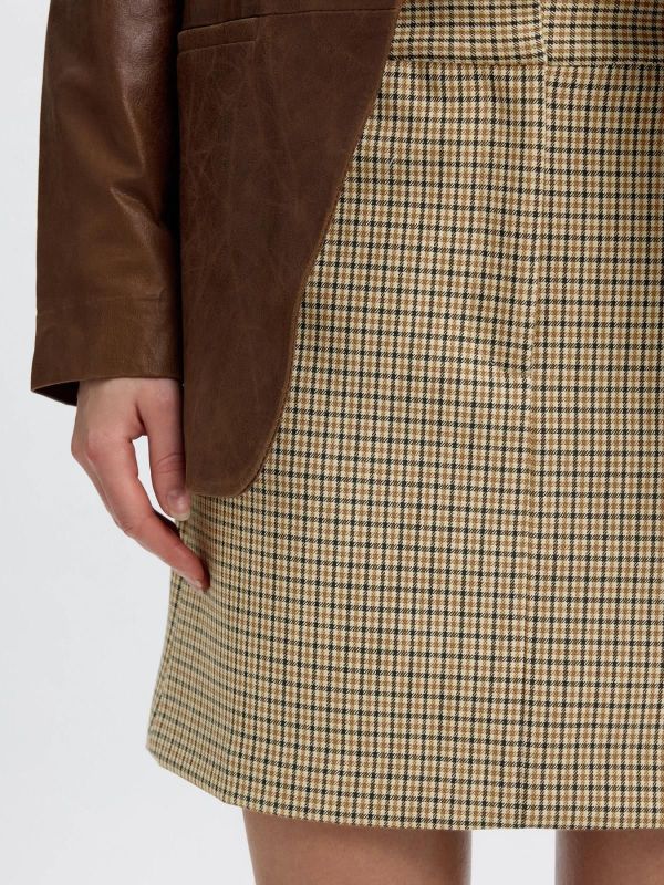 SLW Elara MW Mini Skirt Monks Robe Checks  (16102322 monks robe checks ) - Caramel (Sint-Job-in-’t-Goor)