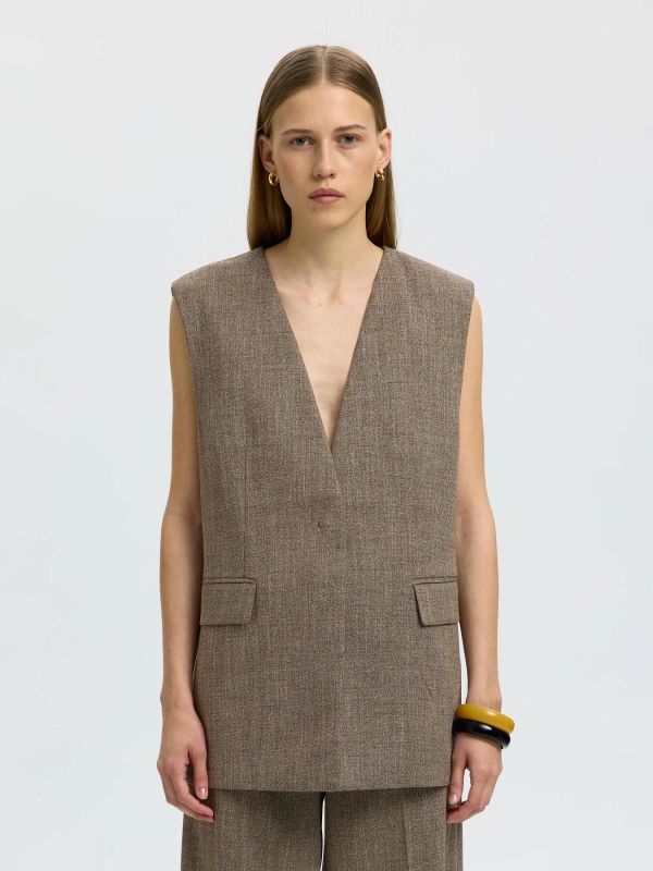 Selected Relaxed Ezma Vest Chocolate Chip  (16102344 chocolate chip structure ) - Caramel (Sint-Job-in-’t-Goor)
