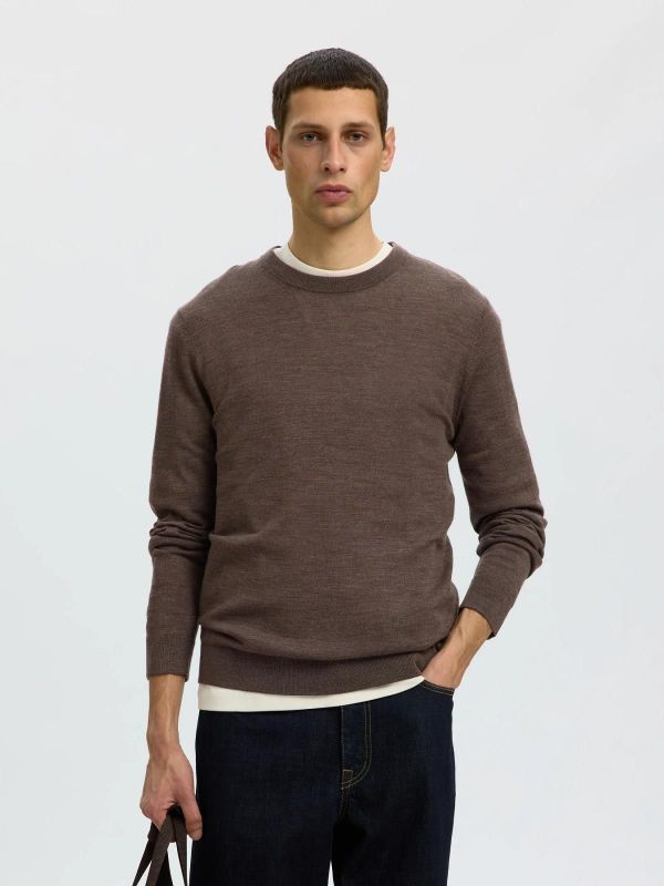 SLM Tray LS Knit Merino Crew Neck Delicioso  (16094647 delicioso ) - Caramel (Sint-Job-in-’t-Goor)