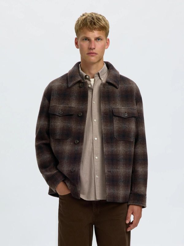 SLM Mitch Wool Blend Shacket Delicioso Navy-Grey  (16097636 delicioso ) - Caramel (Sint-Job-in-’t-Goor)