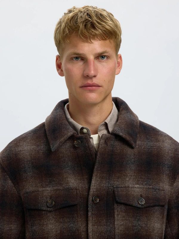 SLM Mitch Wool Blend Shacket Delicioso Navy-Grey  (16097636 delicioso ) - Caramel (Sint-Job-in-’t-Goor)