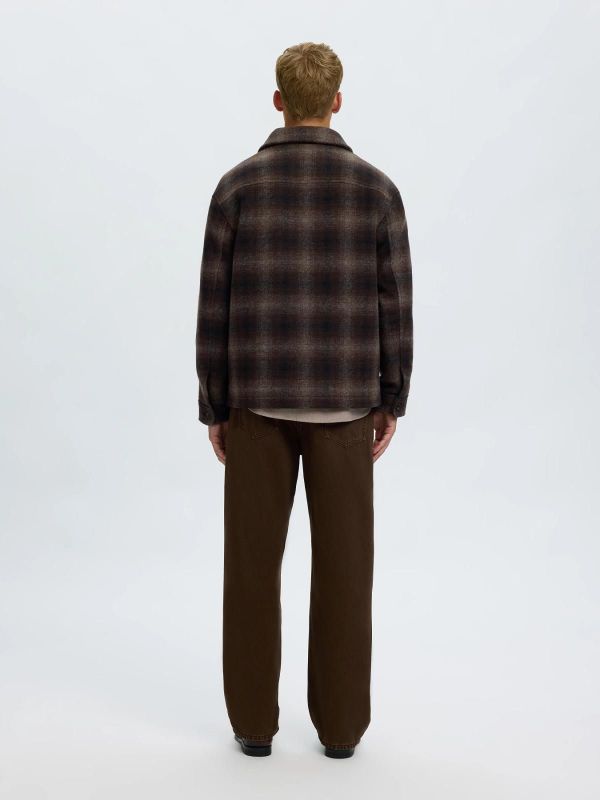 SLM Mitch Wool Blend Shacket Delicioso Navy-Grey  (16097636 delicioso ) - Caramel (Sint-Job-in-’t-Goor)