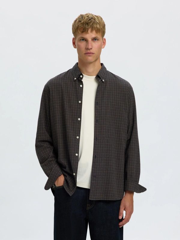 SLM Cole-Jay Reg Melange LS Shirt Dark Sapphire Checks  (16101696 dark sapphire multi ) - Caramel (Sint-Job-in-’t-Goor)
