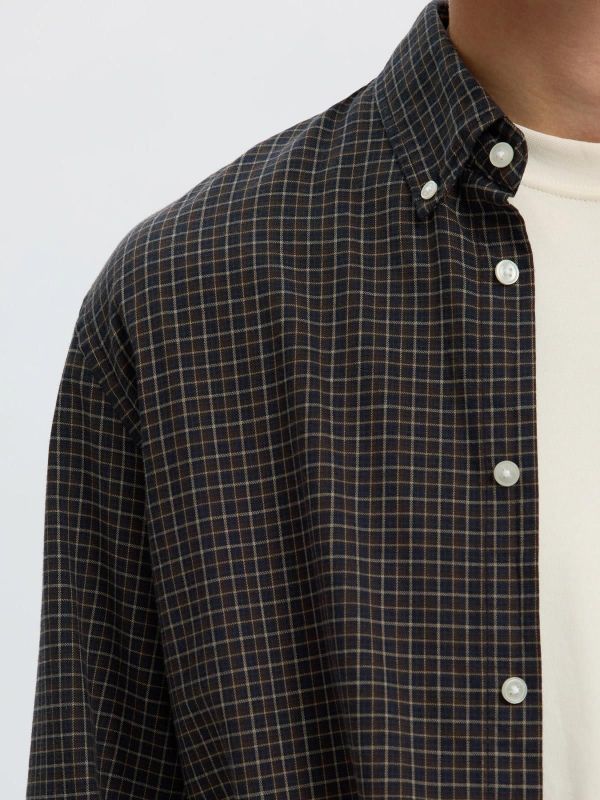 SLM Cole-Jay Reg Melange LS Shirt Dark Sapphire Checks  (16101696 dark sapphire multi ) - Caramel (Sint-Job-in-’t-Goor)