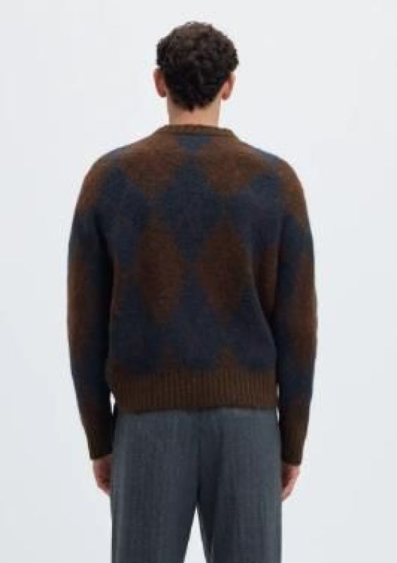 SLM Rai Knit Argyle Crew Neck - Bruin/Blauw   (16101908 delicioso navy blazer ) - Caramel (Sint-Job-in-’t-Goor)
