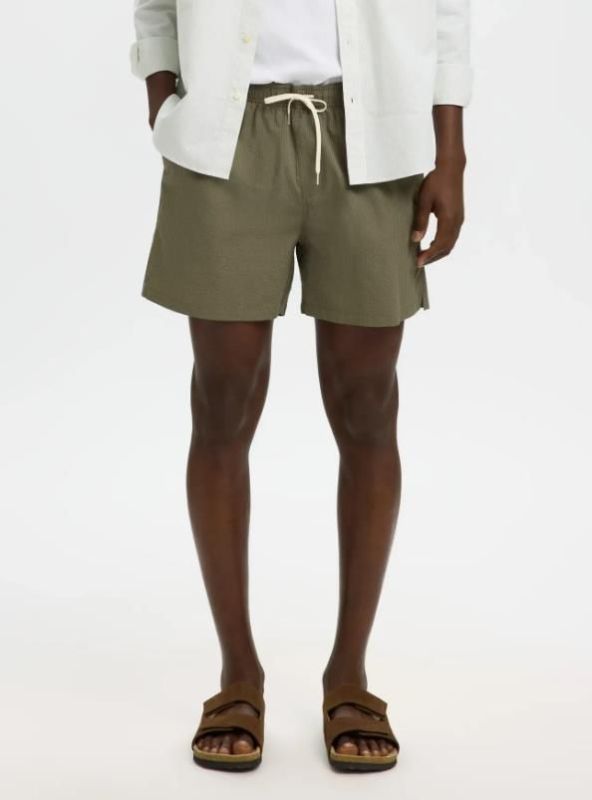 SLH Cooper Seersucker Swimshirts Deep Lichen Green  (16089429 Deep Lichen Green) - Caramel (Sint-Job-in-’t-Goor)