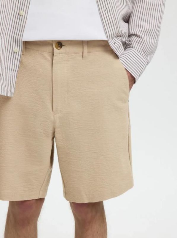 SLH Regular Karl Seersucker Shorts Pure Cashmere  (16092367 Pure Cashmere) - Caramel (Sint-Job-in-’t-Goor)
