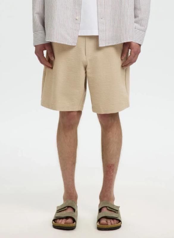 SLH Regular Karl Seersucker Shorts Pure Cashmere  (16092367 Pure Cashmere) - Caramel (Sint-Job-in-’t-Goor)
