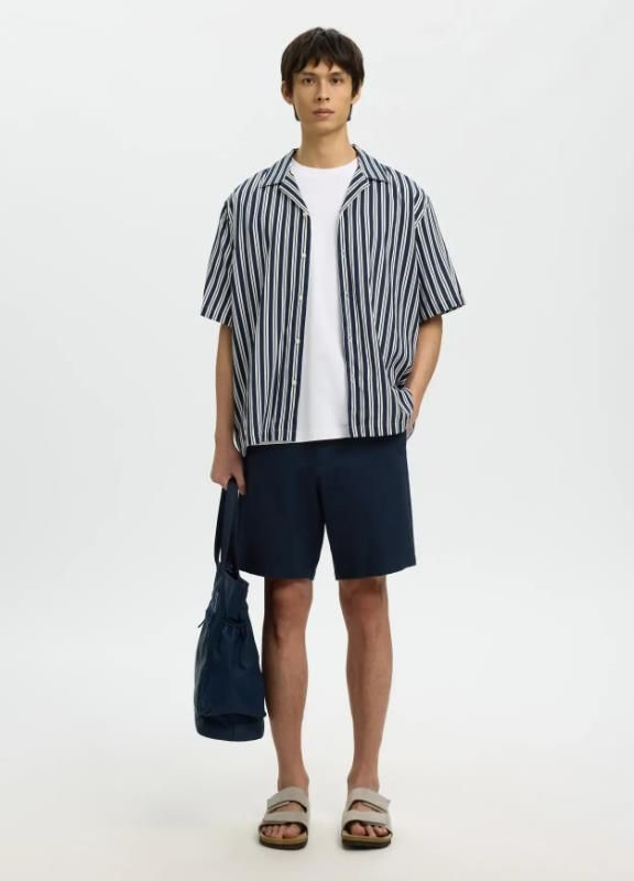 SLH Regular Karl Seersucker Shorts Sky Captain  (16092367 Sky Captain) - Caramel (Sint-Job-in-’t-Goor)