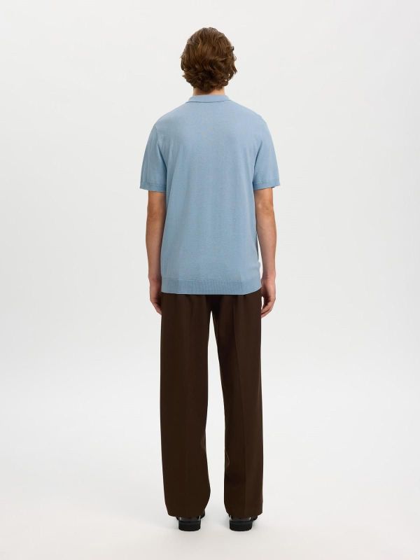 SLM Berg SS Knit Polo Dusty Blue Melange  (16092437 DUSTY BLUE) - Caramel (Sint-Job-in-’t-Goor)