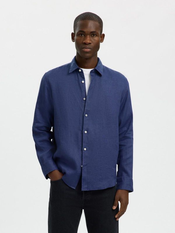 SLH Kylian Regular Linen Shirt LS Oceana  (16092471 OCEANA) - Caramel (Sint-Job-in-’t-Goor)