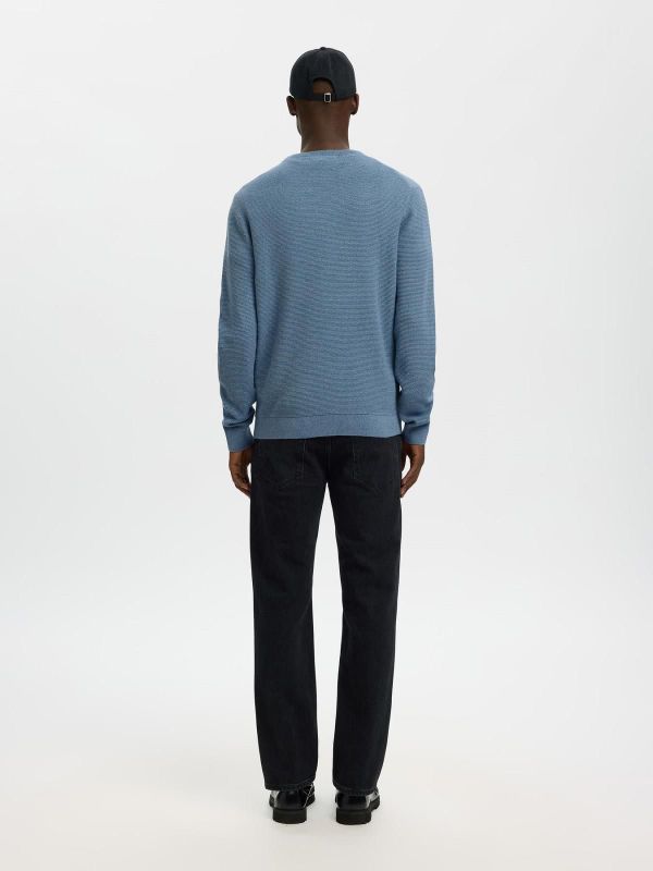 SLM Ross LS Knit Structure Crew Neck Blue Mirage - Dusty Blue  (16094385 BLUE MIRAGE) - Caramel (Sint-Job-in-’t-Goor)