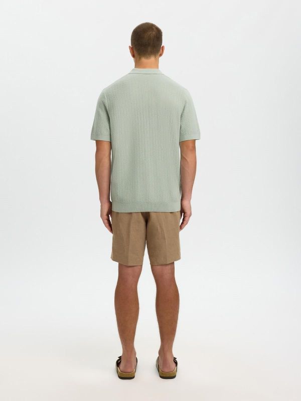 SLH Cran SS Knit Structure Zip Polo Aqua Gray  (16096388 Aqua Gray) - Caramel (Sint-Job-in-’t-Goor)