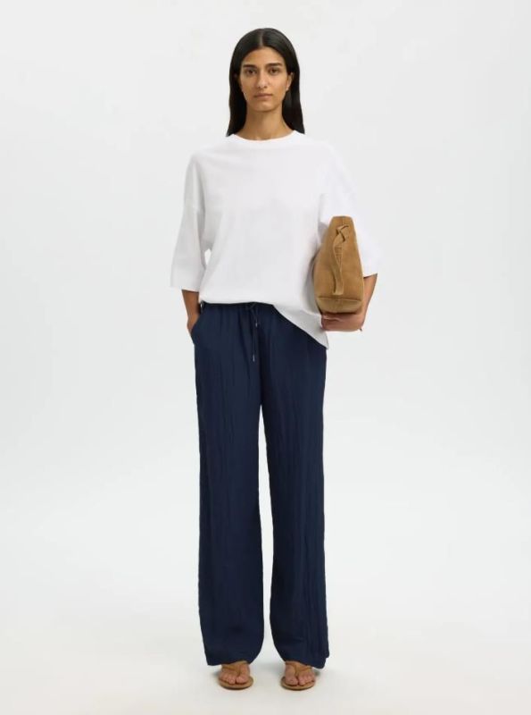 SLF Iona HW Wide String Pant Dark Sapphire  (16100530 DARK SAPPHIRE) - Caramel (Sint-Job-in-’t-Goor)