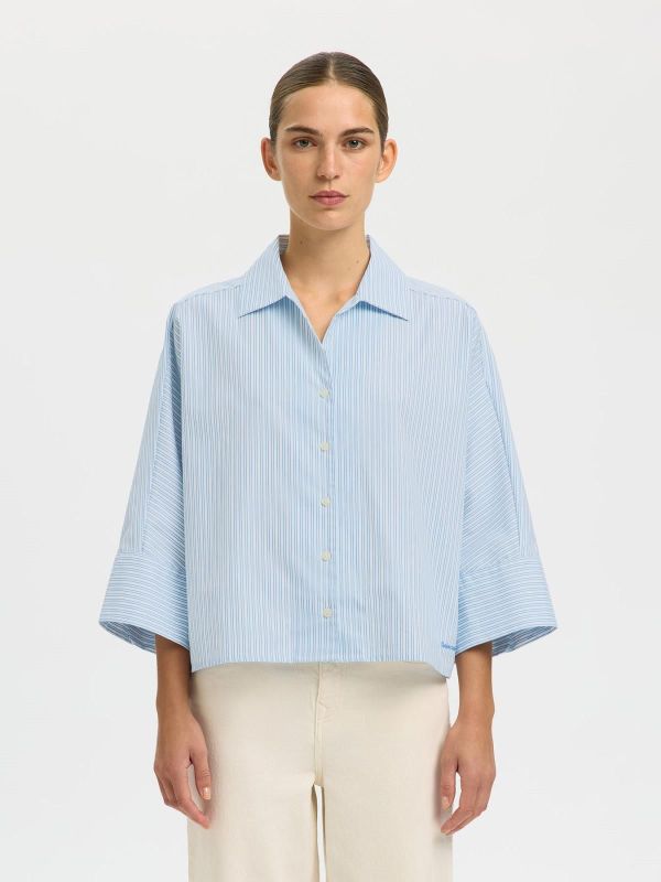 SLF Ester Oversize 3/4 Shirt Malibu Blue Stripe  (16100618 MALIBU BLUE) - Caramel (Sint-Job-in-’t-Goor)