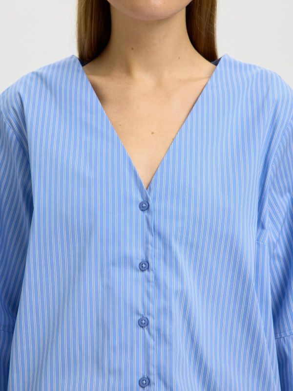 SLF Bea 3/4 V Neck Shirt Dusty Blue Stripe  (16100774 DUSTY BLUE) - Caramel (Sint-Job-in-’t-Goor)