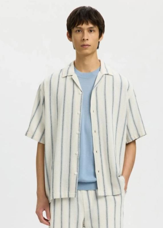 SLH Rlxcal SS Shirt Resort Egret/Skyway  (16101248 Egret Skyway) - Caramel (Sint-Job-in-’t-Goor)