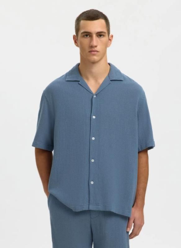 SLH Rlxcal SS Shirt Resort Blue Mirage  (16101248 BLUE MIRAGE) - Caramel (Sint-Job-in-’t-Goor)