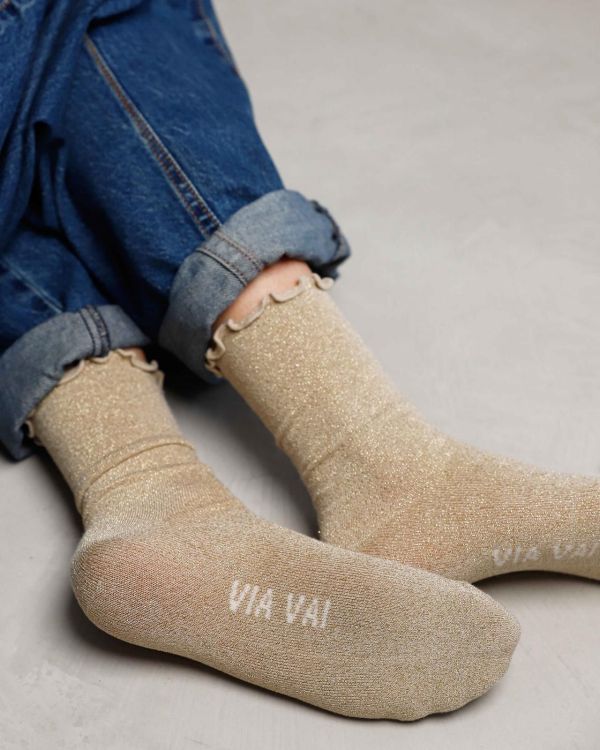 Via Vai Glittersokken Goud  (888208-01-1392) - Caramel (Sint-Job-in-’t-Goor)