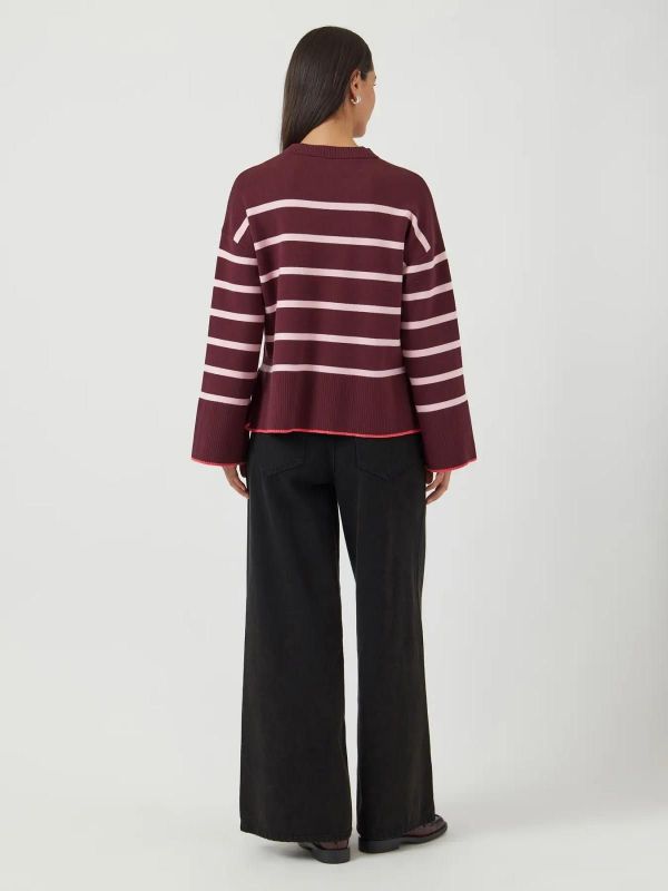 Y.A.S. Elma LS Knit Pullover Port Royale Pink Stripes  (26038504 PORT ROYALE) - Caramel (Sint-Job-in-’t-Goor)