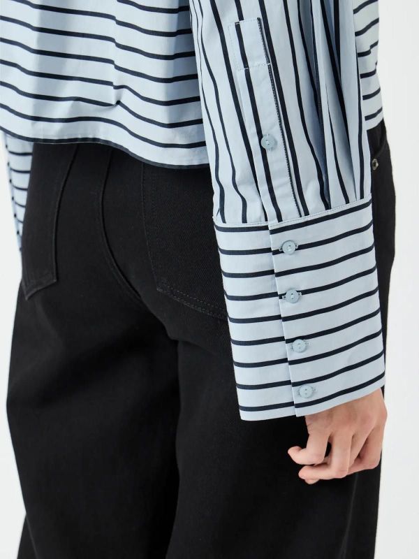 Y.A.S. Lee LS Short Stripe Shirt Skyway With Navy Stripes  (26039821 SKYWAY) - Caramel (Sint-Job-in-’t-Goor)