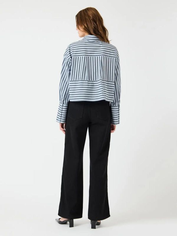 Y.A.S. Lee LS Short Stripe Shirt Skyway With Navy Stripes  (26039821 SKYWAY) - Caramel (Sint-Job-in-’t-Goor)