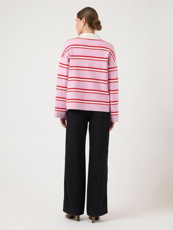 Y.A.S. Isabell LS Polo Knit Pullover Pirouette Stripes  (26040272 pirouette) - Caramel (Sint-Job-in-’t-Goor)
