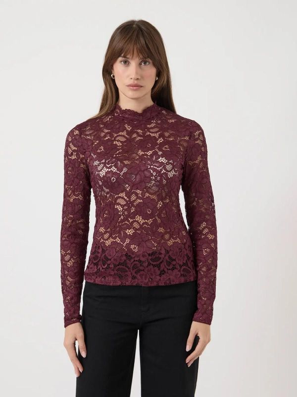 Y.A.S. Lacey LS Lace Top Port Royale  (26039992 port royale) - Caramel (Sint-Job-in-’t-Goor)