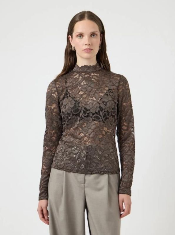 Y.A.S. Lacey LS Lace Top Chocolate Brown  (26039992 chocolate brown) - Caramel (Sint-Job-in-’t-Goor)