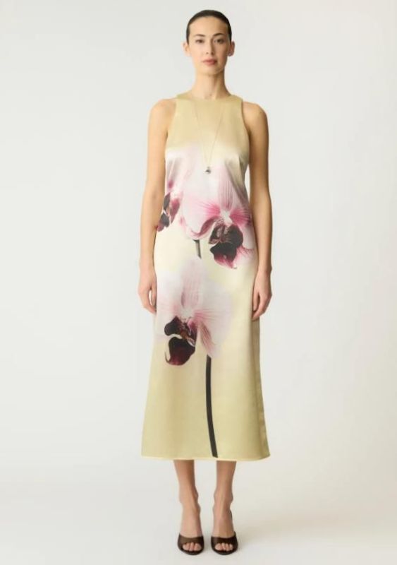 Y.A.S. Orchida Satin Long Dress Anise Flower  (26039936 ANISE FLOWER) - Caramel (Sint-Job-in-’t-Goor)