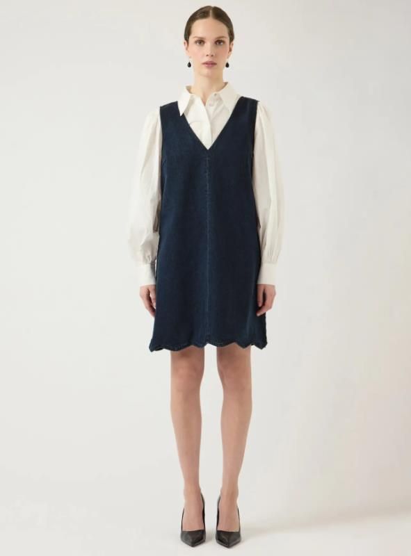 Y.A.S. Scallop SL Denim Dress Dark Blue Denim  (26035944 DARK BLUE DENIM) - Caramel (Sint-Job-in-’t-Goor)