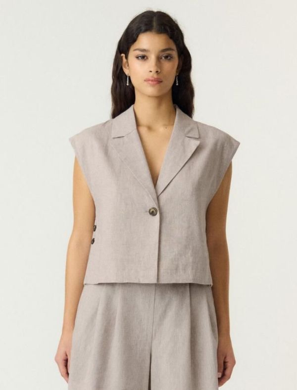 Y.A.S. Usuma Short Linen Blend Waistcoat White Pepper  (26040382 WHITE PEPPER) - Caramel (Sint-Job-in-’t-Goor)