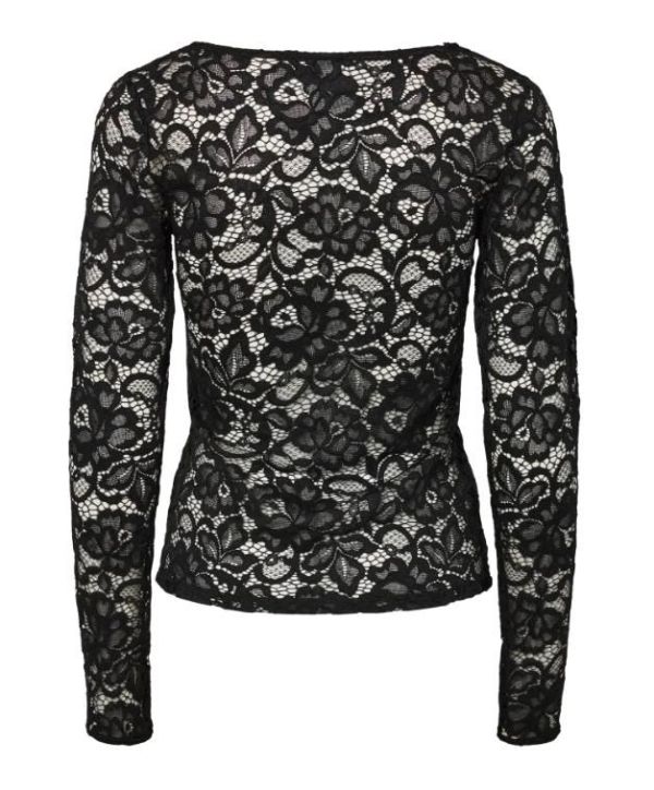 YAS Lacey LS V-Neck Lace Top - Zwart  (26039993 BLACK) - Caramel (Sint-Job-in-’t-Goor)