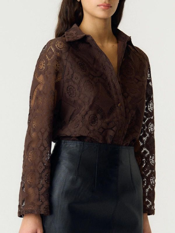 Y.A.S. Almi 7/8 Lace Shirt Coffee Bean  (26041344 coffee bean ) - Caramel (Sint-Job-in-’t-Goor)