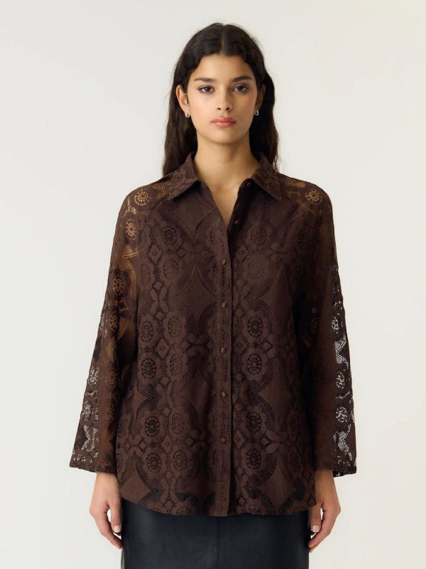 Y.A.S. Almi 7/8 Lace Shirt Coffee Bean  (26041344 coffee bean ) - Caramel (Sint-Job-in-’t-Goor)