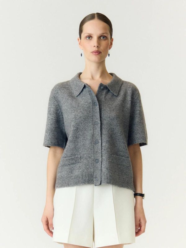 Y.A.S Frilo SS Knit Cardigan Medium Grey Melange  (26041354 medium grey melange) - Caramel (Sint-Job-in-’t-Goor)