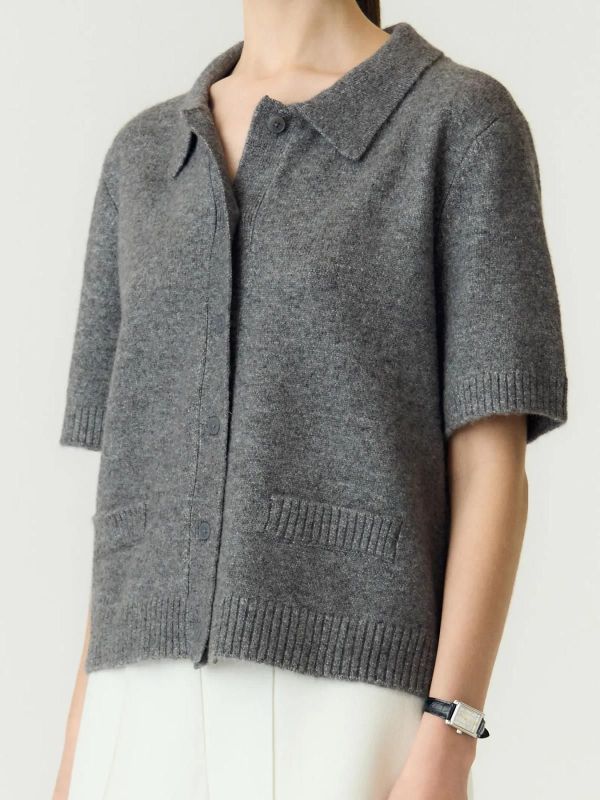 Y.A.S Frilo SS Knit Cardigan Medium Grey Melange  (26041354 medium grey melange) - Caramel (Sint-Job-in-’t-Goor)