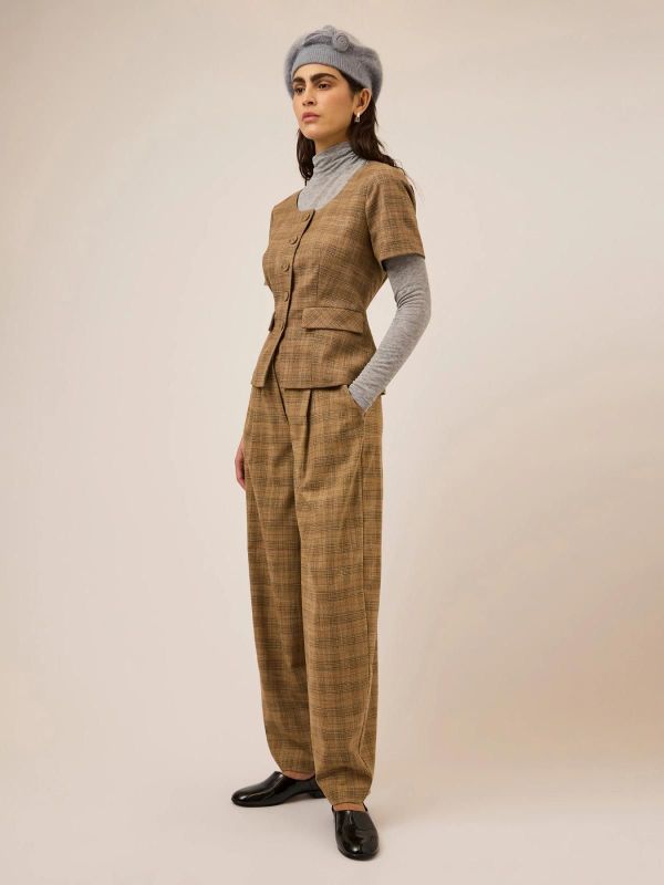 Y.A.S. Carin MW Barrel Pant Cartouche Carin Checks  (26042036 CARTOUCHE CARIN CHECKS ) - Caramel (Sint-Job-in-’t-Goor)