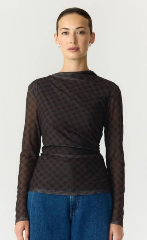 YAS Lunua Ls Mesh Top  Black  (26042333 BLACK LUNUA ) - Caramel (Sint-Job-in-’t-Goor)