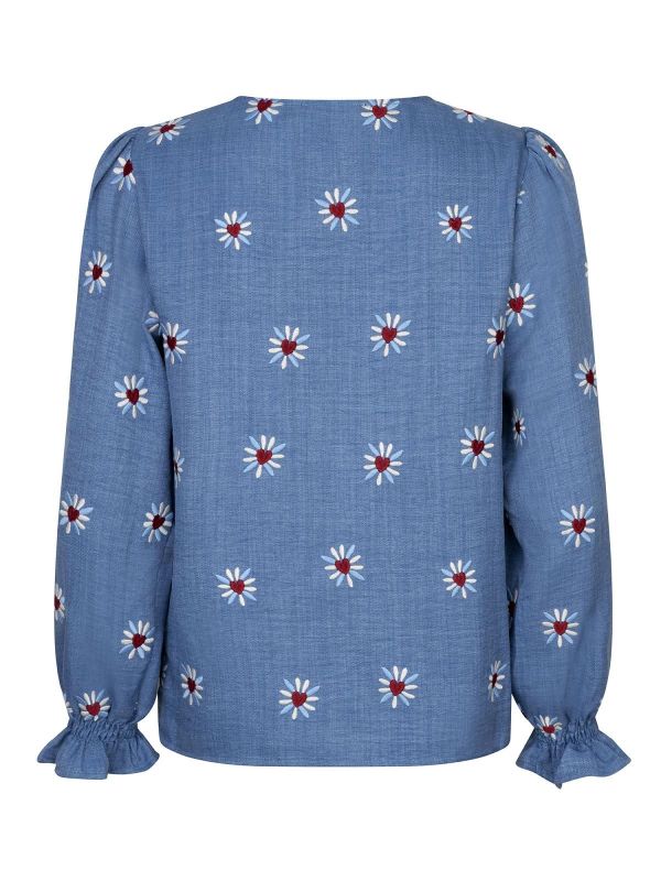 Ydence Philou Top Denim Blue  (FS2530-169 DENIM BLUE) - Caramel (Sint-Job-in-’t-Goor)