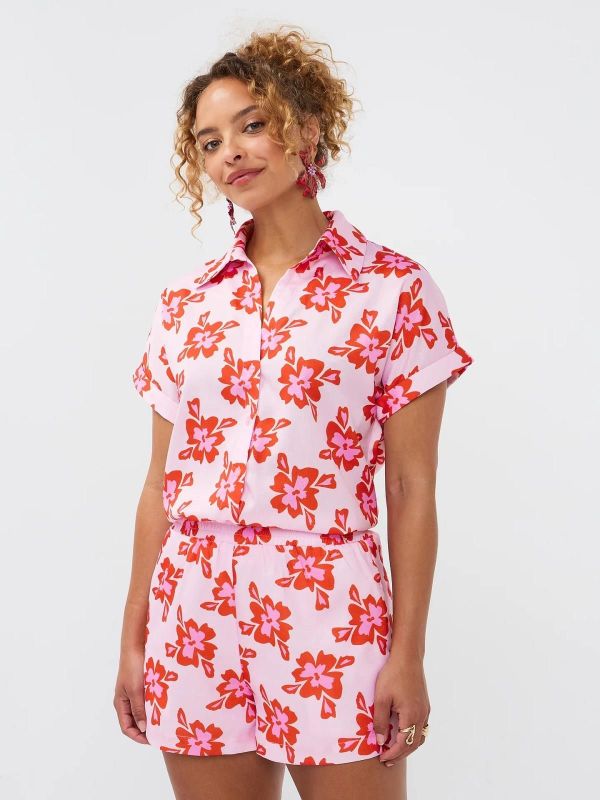 Ydence Tina Blouse Red Flower  (S-HSS2504 1097 RED FLOWER) - Caramel (Sint-Job-in-’t-Goor)